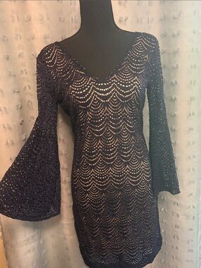 Lilly Pulitzer Navy Crochet V-Neck Long Sleeve Dress